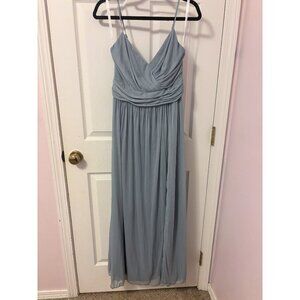 Altered David's Bridal Dusty Blue Bridesmaid Dress Floor Length Spaghetti Strap